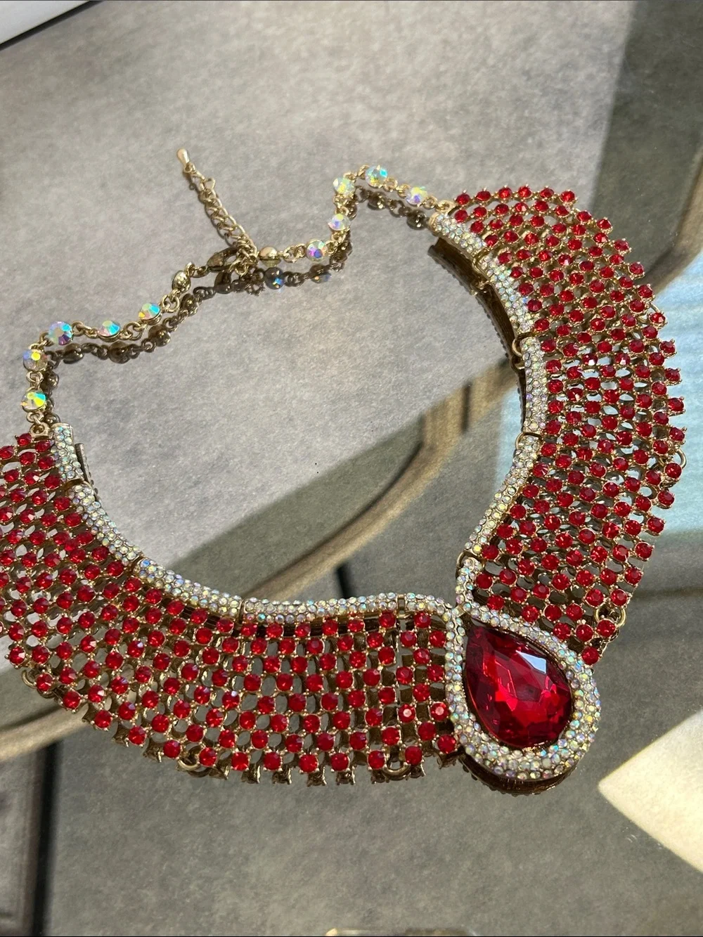 Gold-Tone Red Crystal Statement Necklace